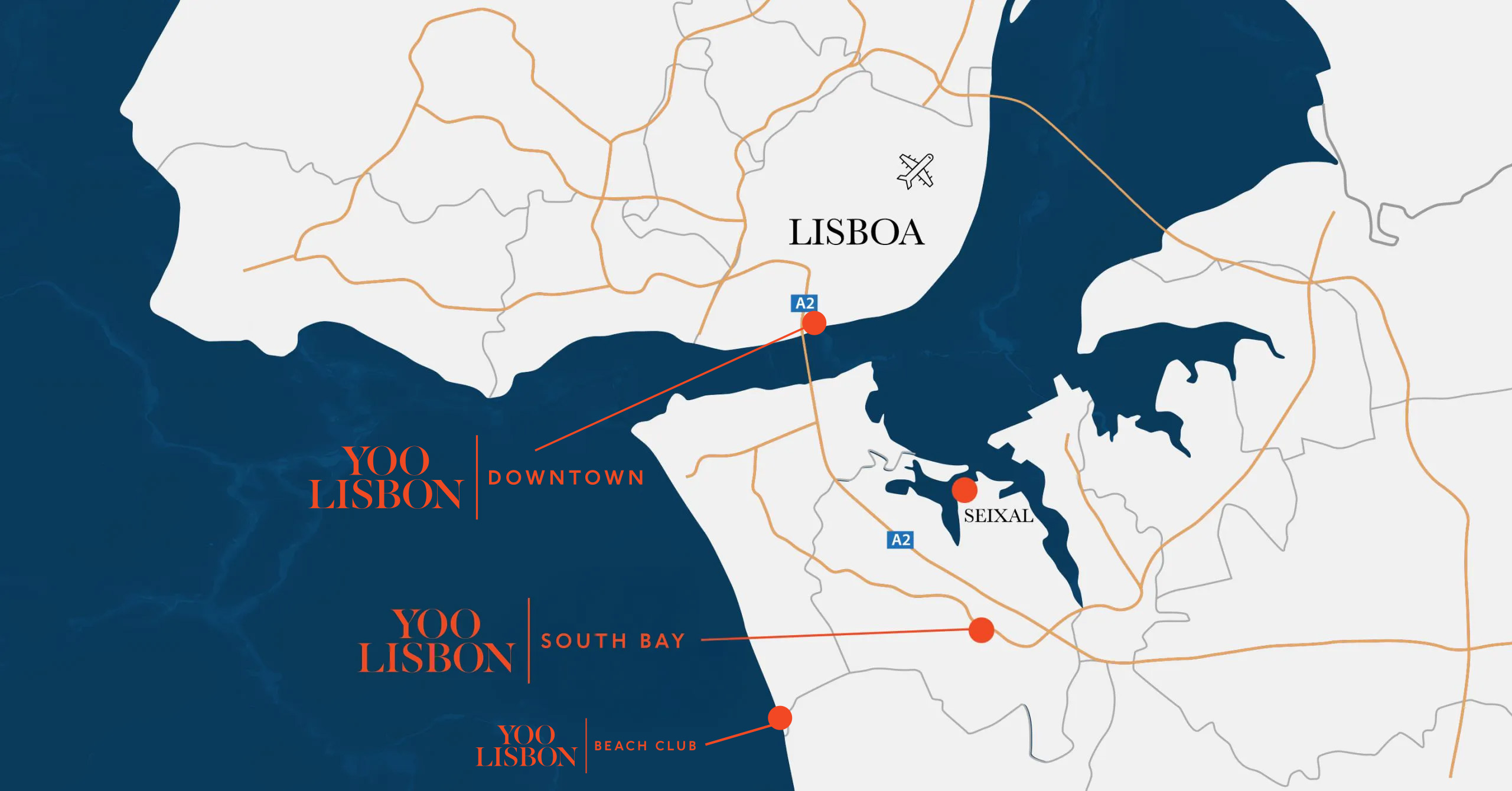 YOO Lisbon South Bay Location Map - Golf / Wellness / Homes