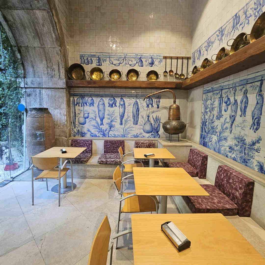 Cafe at Tile Museum in Lisbon with azulejo decor